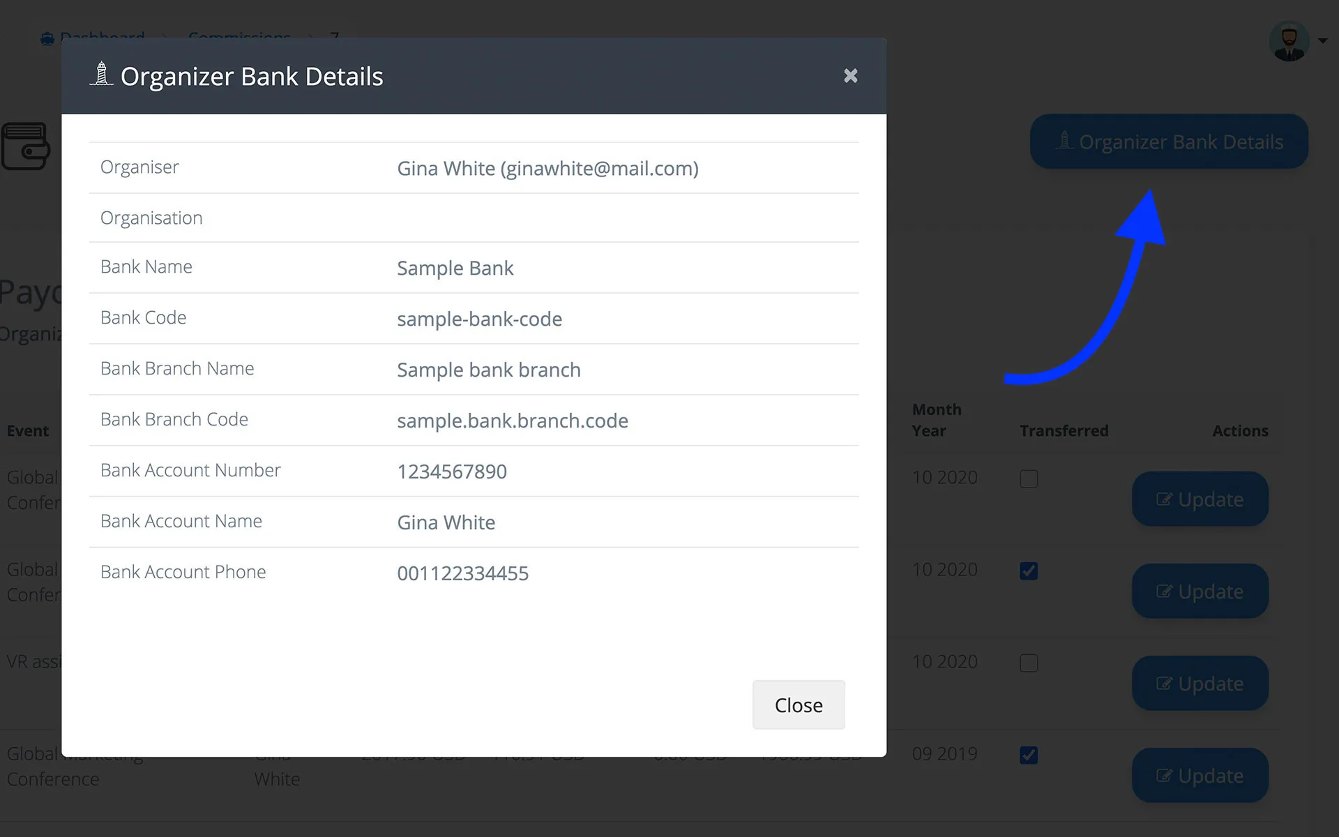 Admin Panel bank details Admin Panel bank details