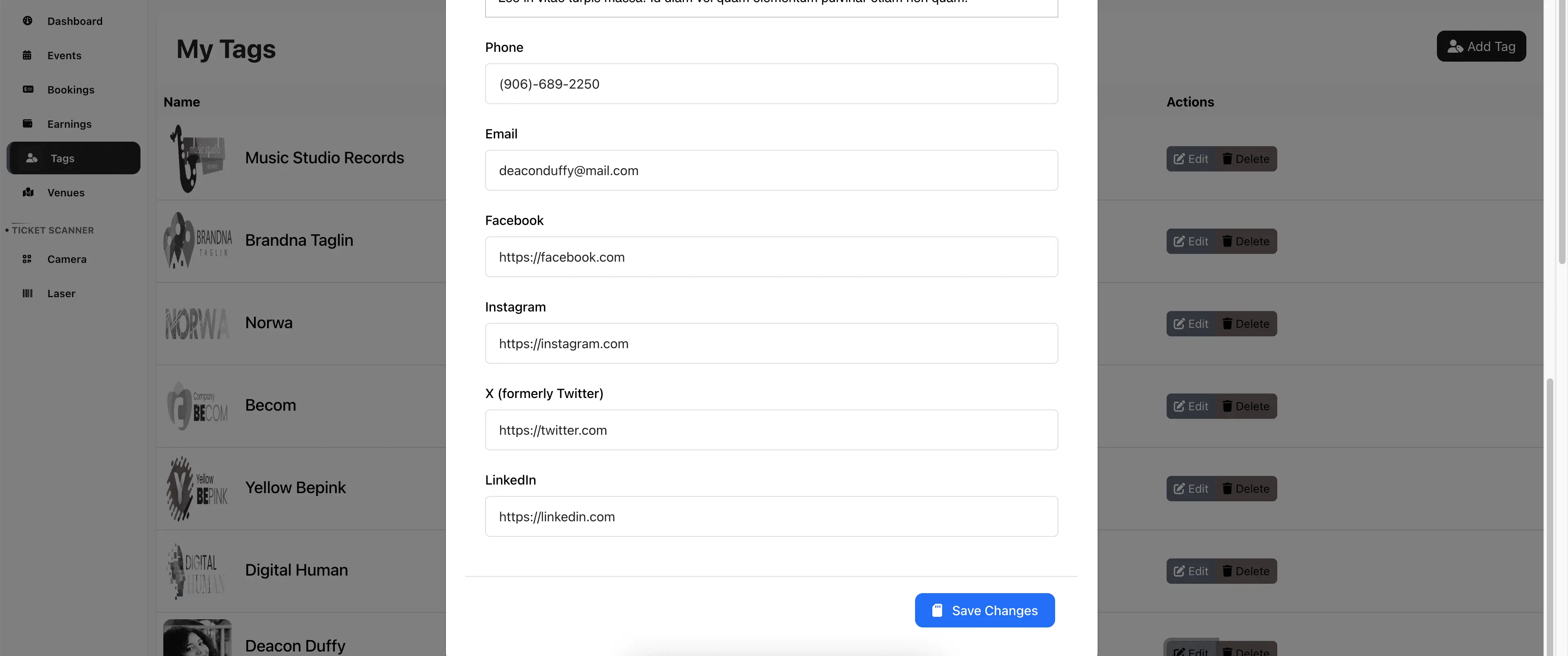 Create a tag with profile