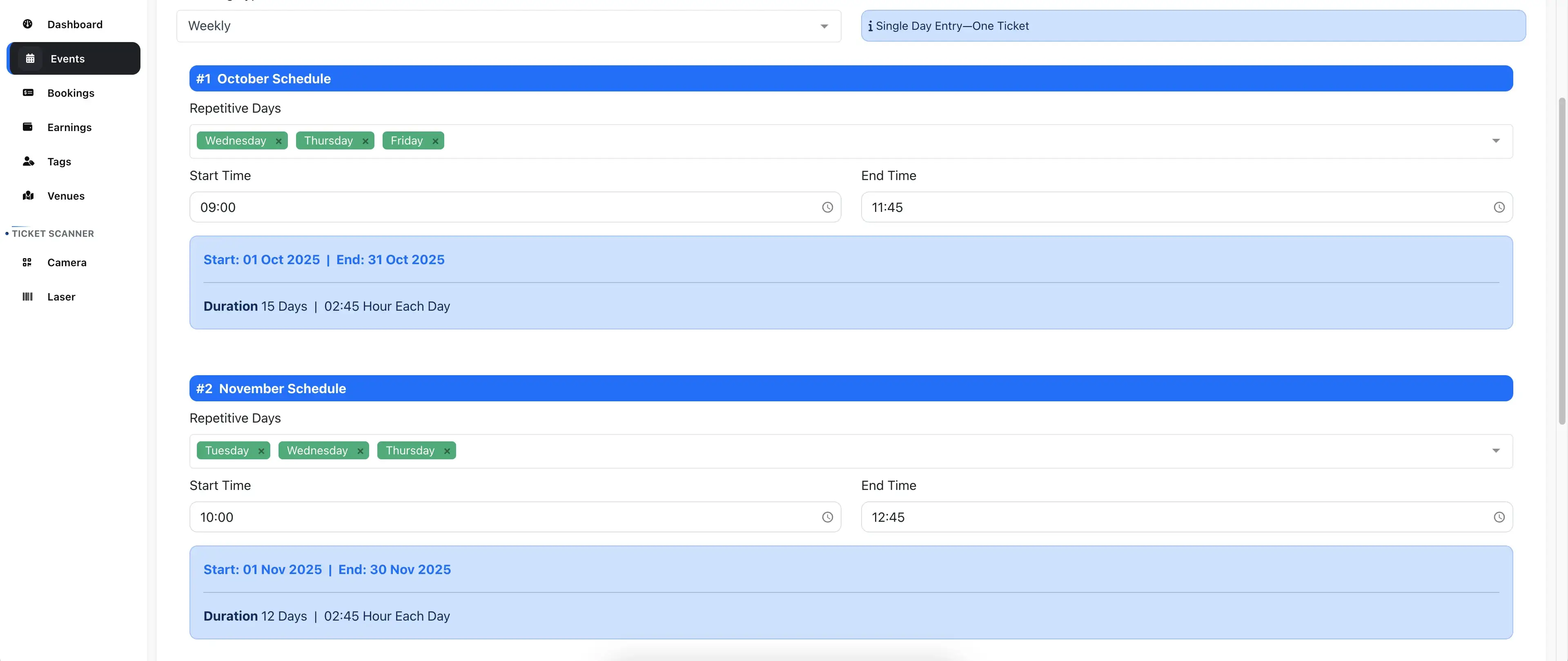 Weekly Repetitive Schedules